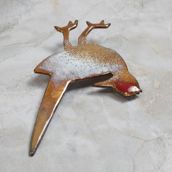 Enamel on Copper Bird Pin, Roadrunner Enameled Brooch, Unisex Lapel Pin 2.5" - Picture 4 of 8